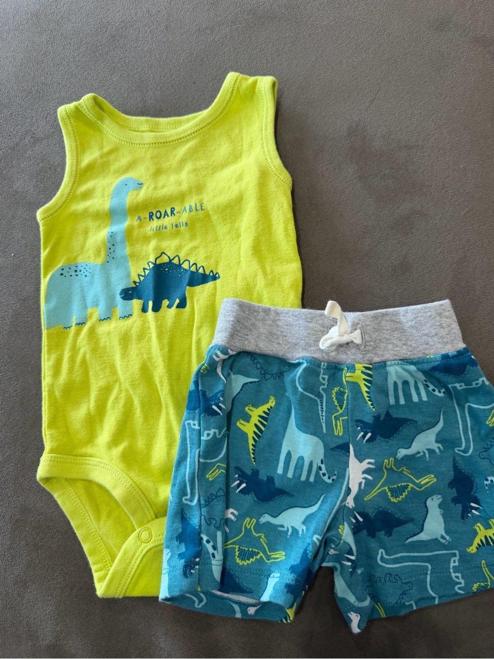 Carters Dino Bodysuit and Shorts Set - Lime Green & Blue